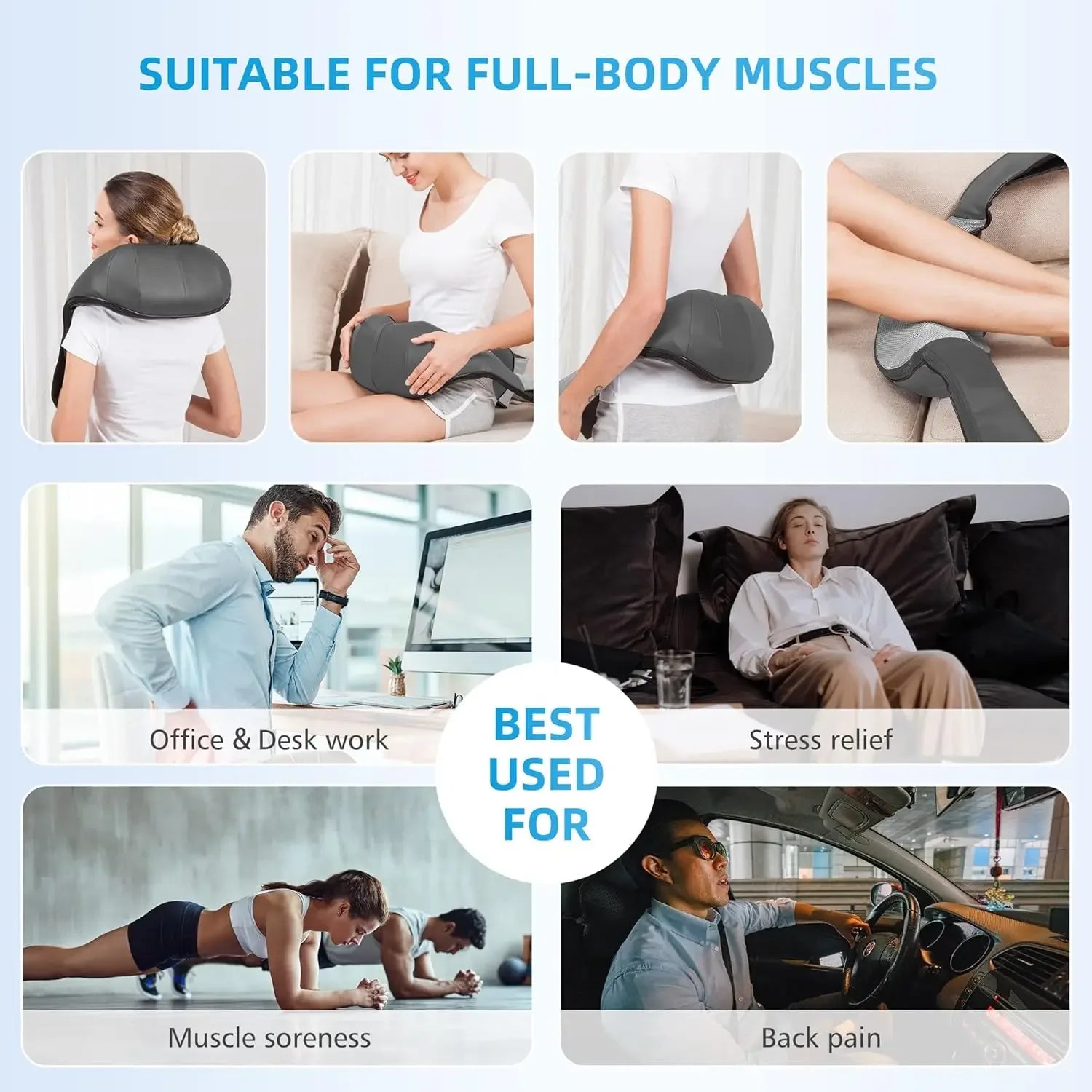 Shiatsu Back Shoulder and Neck Massager, Electric Full Body Massage to Legs Muscles Tissue Deep Kneading Heating Pillow Massage.
