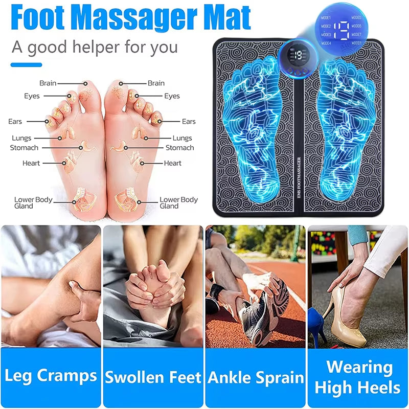 EMS Remote Foot Massager Rechargeable Massage Mat Foot Relaxation Pads Ele Ctric Foot Massage Tool to Relieve Sore Feet Fitness.