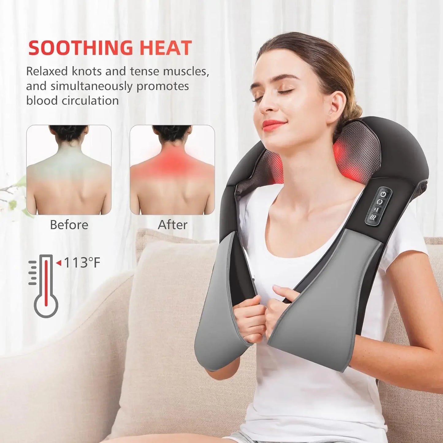 Shiatsu Back Shoulder and Neck Massager, Electric Full Body Massage to Legs Muscles Tissue Deep Kneading Heating Pillow Massage.