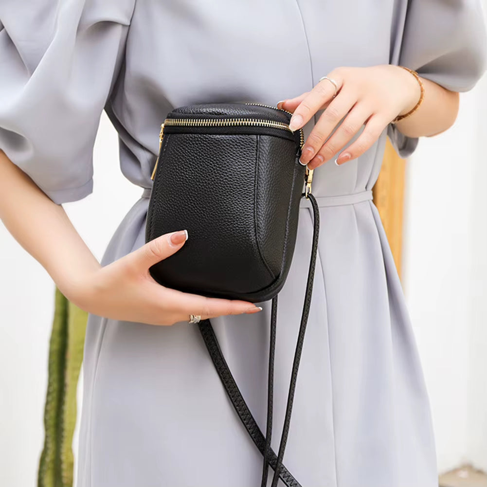 Genuine Leather Satchel Wallet Purse Lightweight Small Coin Pouch Adjustable Strap Solid Color Women Outdoor Dating Bag.