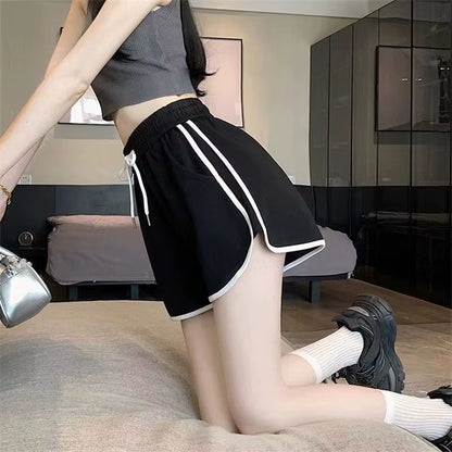 Women Yoga Shorts Summer Outer Wear Mid-Waist Casual Loose Straight Pants Lady Stylish Thin Breathable Wide Leg Gym Short Pants.